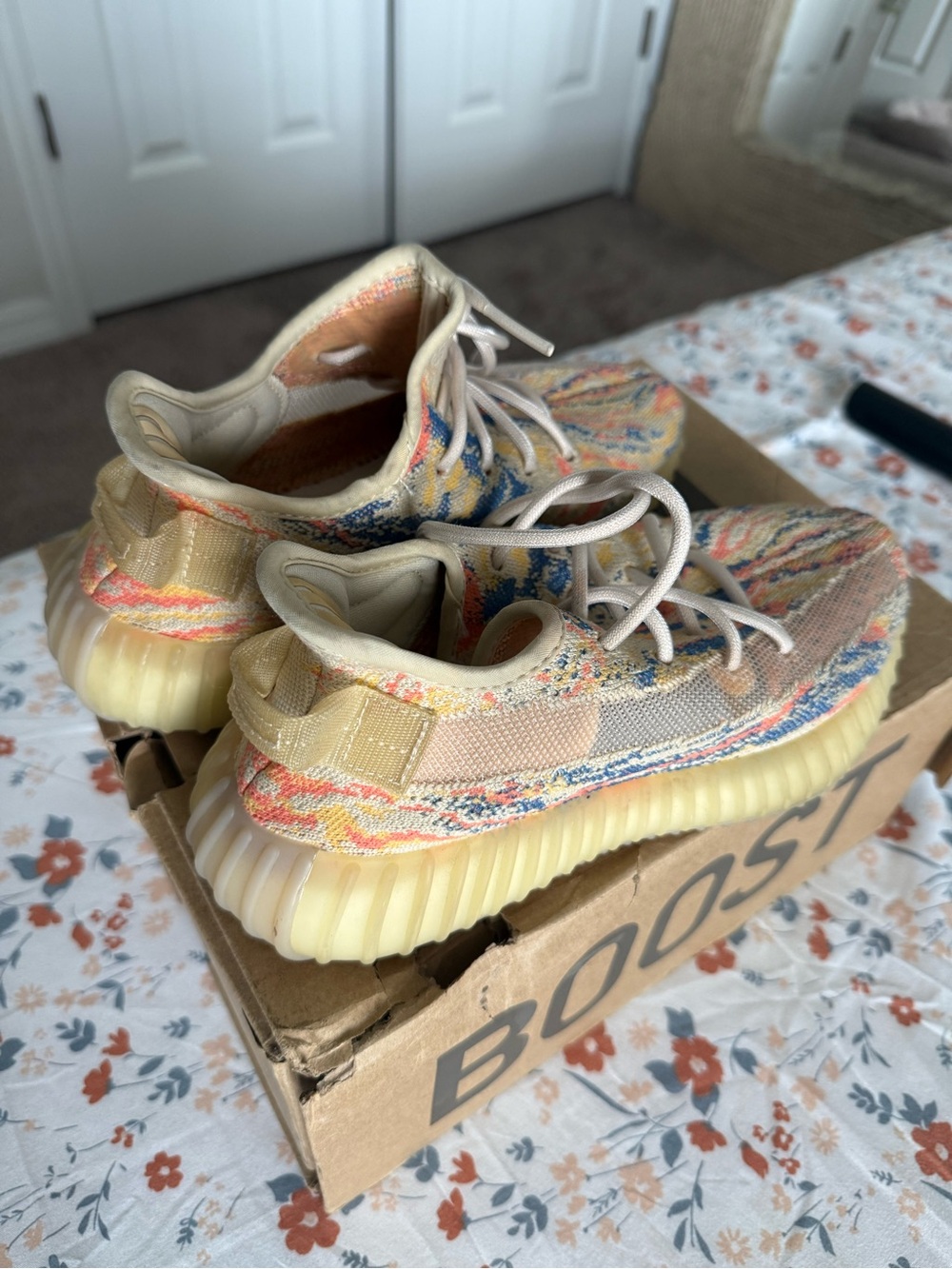 Yeezy Multicolor Knit Sneakers - Cream/Yellow/Multi